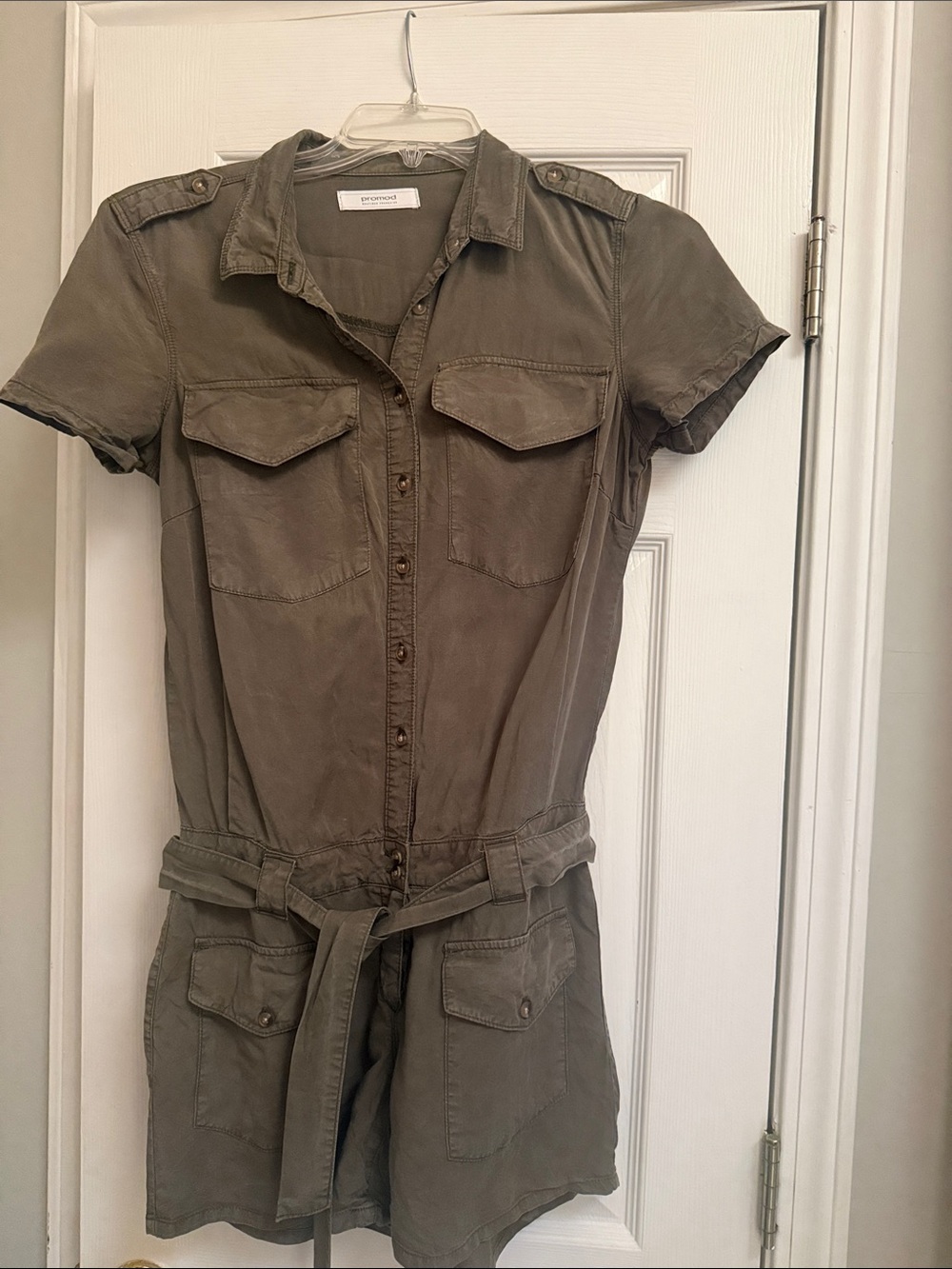 Promod Boutique Olive Utility Short-Sleeve Romper